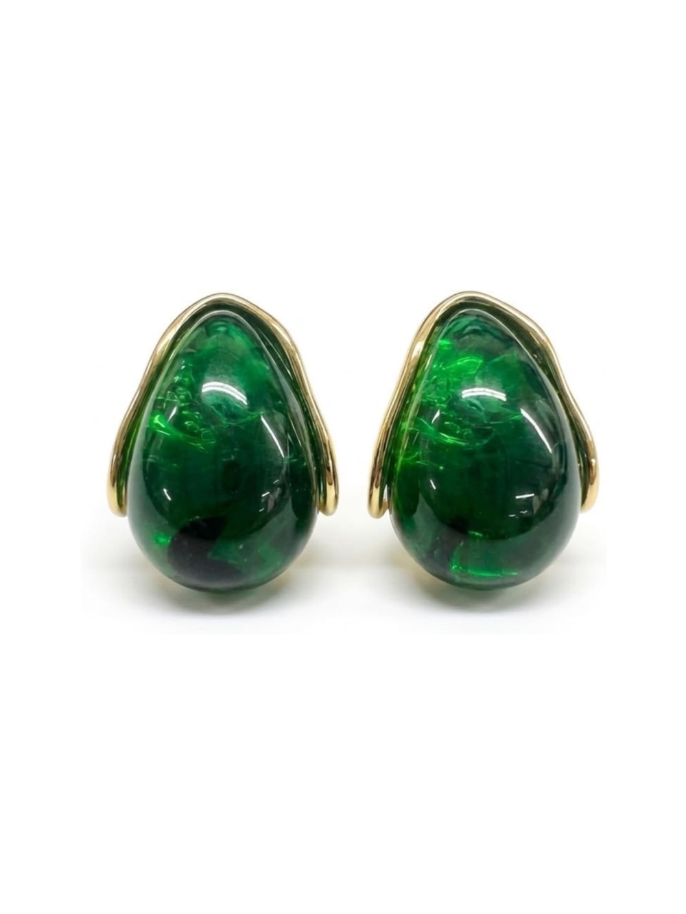 Gold-Trim Green Teardrop Earrings - Women Jewelry